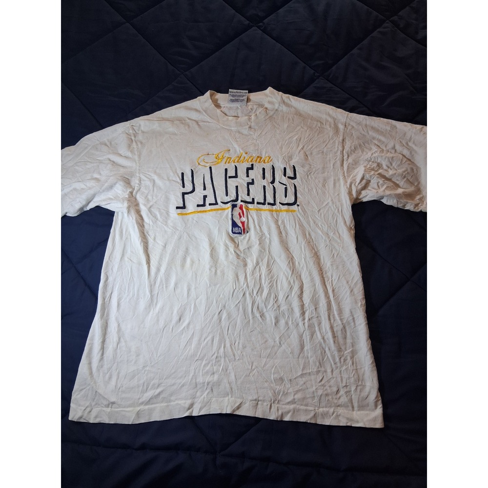 Vintage Indiana Pacers T Shirt Mens Large White Logo Athletic NBA Basketball 90s
